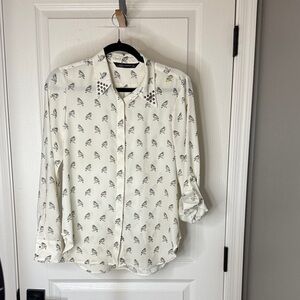 Zara Cream Blouse with Black Bird Design